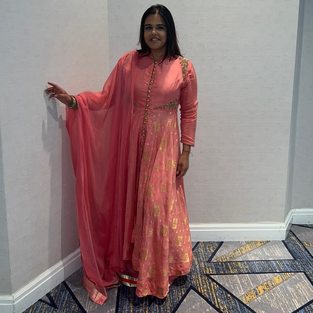 Pink anarkali dress with gold design